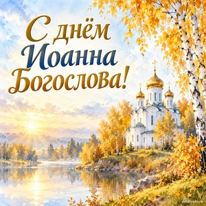 День апостола Иоанна Богослова — открытка «С днём Иоанна Богослова!» с белым храмом среди золотых берёз День апостола Иоанна Богослова — открытка «С днём Иоанна Богослова!» с белым храмом среди золотых берёз