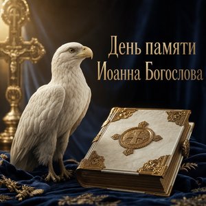 Открытка на День памяти апостола и евангелиста Иоанна Богослова с орлом и Евангелием Открытка на День памяти апостола и евангелиста Иоанна Богослова с орлом и Евангелием