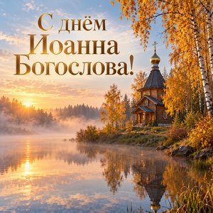 Открытка «С днём Иоанна Богослова!» с часовней у реки Открытка «С днём Иоанна Богослова!» с часовней у реки