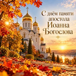 Открытка «С днём памяти апостола Иоанна Богослова» с осенним храмом Открытка «С днём памяти апостола Иоанна Богослова» с осенним храмом
